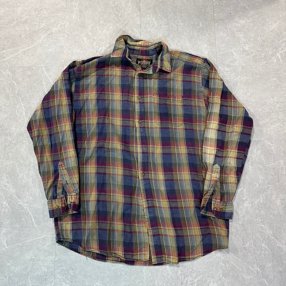 Greatland Apparel Mens Plaid Flannel Shirt Long Sleeve Blue Burgundy Tan 3848